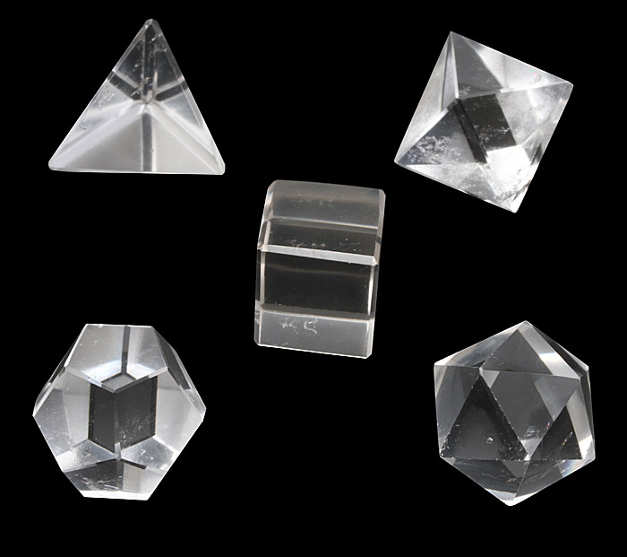 shaped pieces of quartz for platonic solids and sacred geometry use