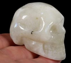 carved rainbow moonstone skull